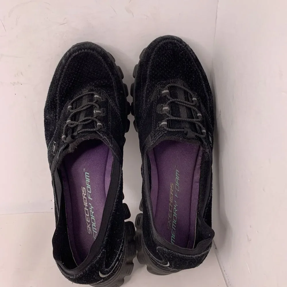 Skechers Womens 8 EZ Flex 2 Walking Sneakers Slip‎ On Flats 22660 Black Leather